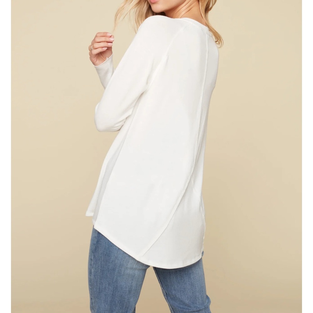 CHARLIE B Cream Long Sleeve Crew Neck Swing Tunic Top Large